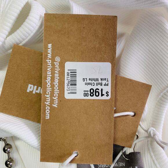 PRIVATE POLICY Size L Ball Chain White Cotton Blend Ribbed Tank Casual Top - Picture 6 of 9